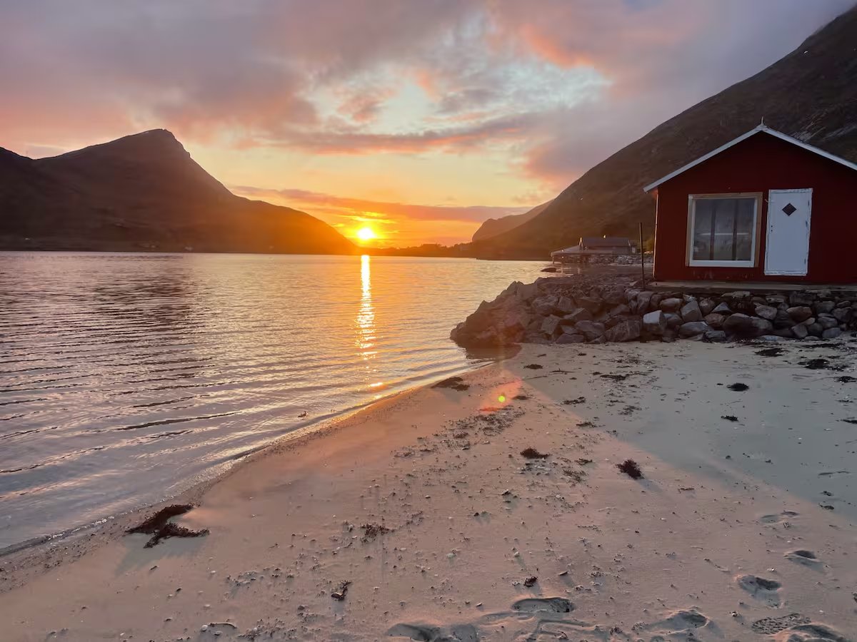Midnight sun over the beach.