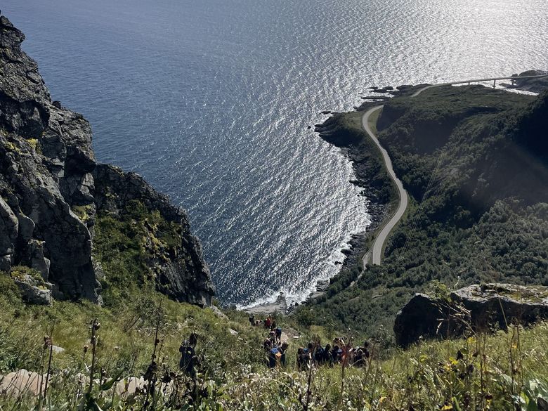 Looking down the Reinebringen staircase toward the road.