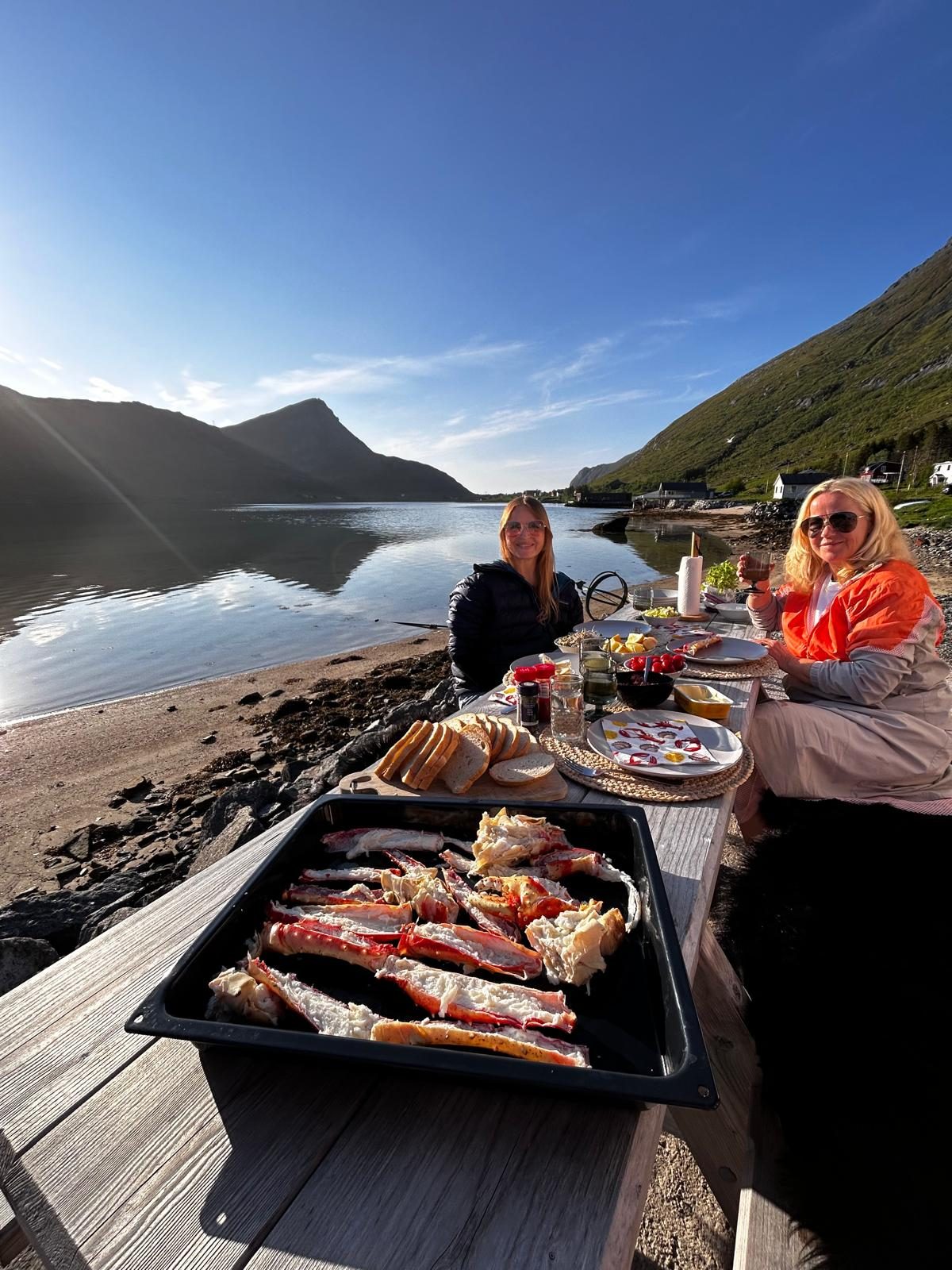 Dinner at the table on the dock.