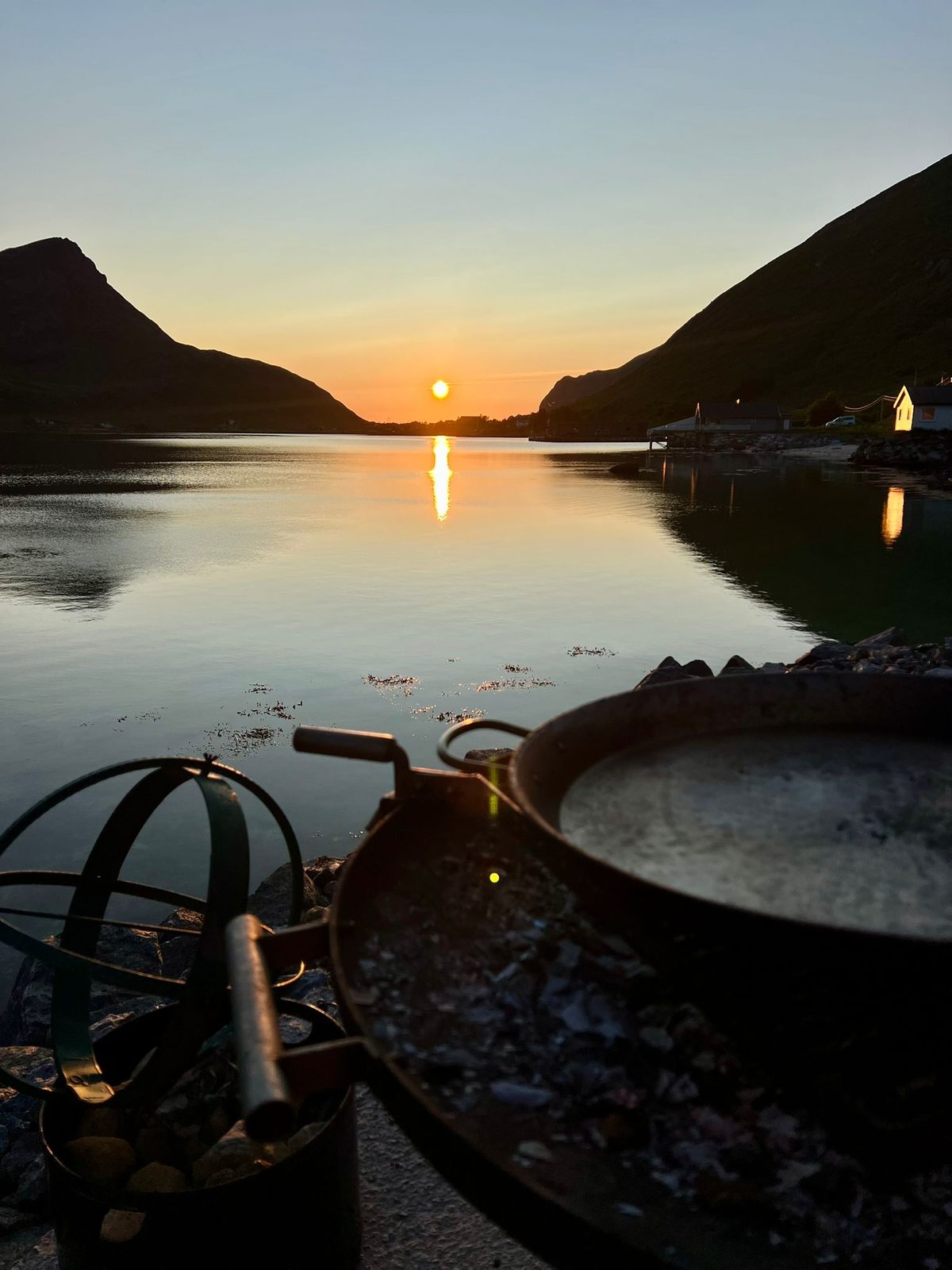 The grill going at midnight on the dock.