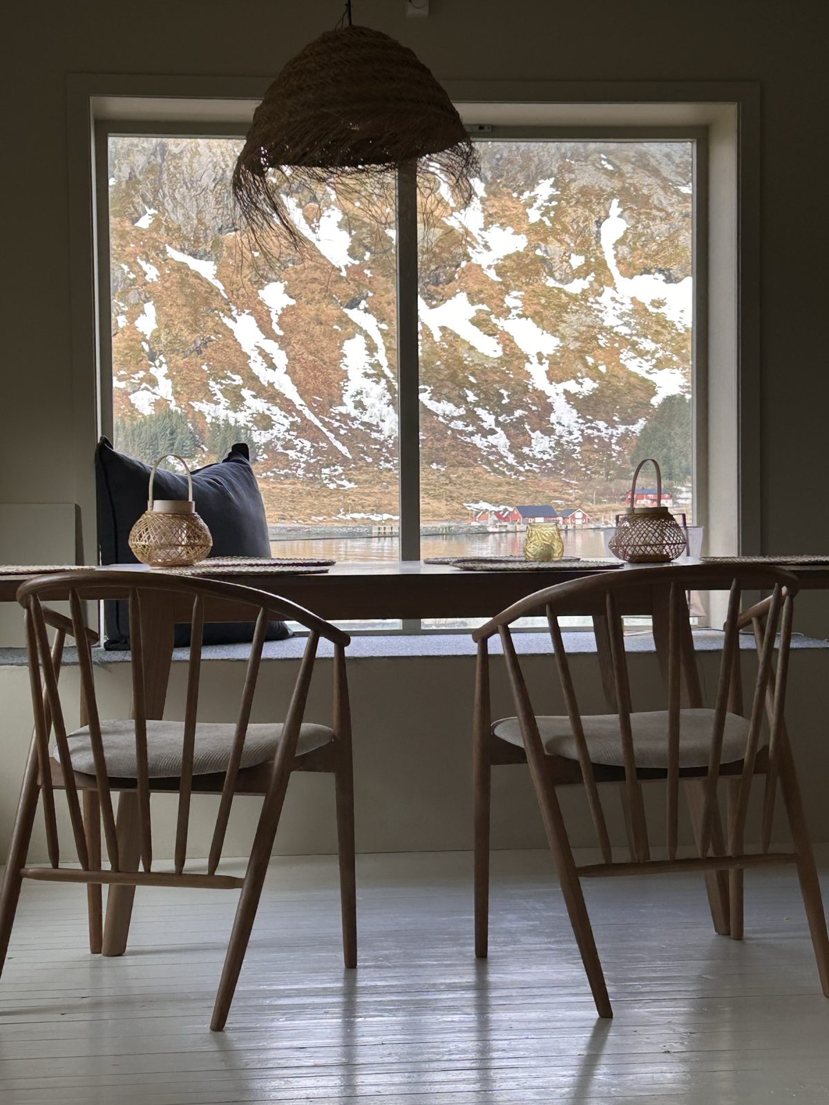 The dining room, with the view down to the boathouse.
