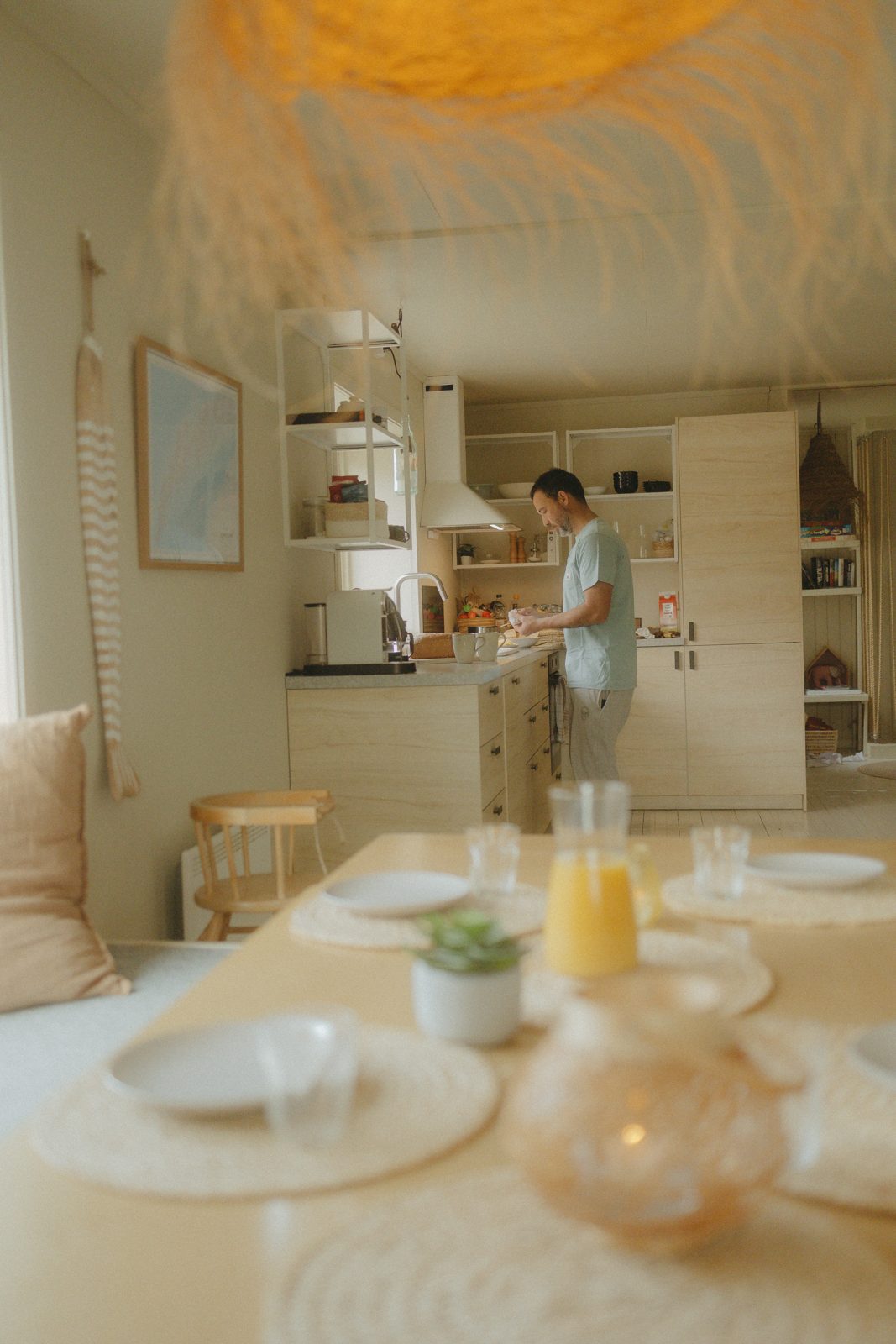 Breakfast underway at the dining table.