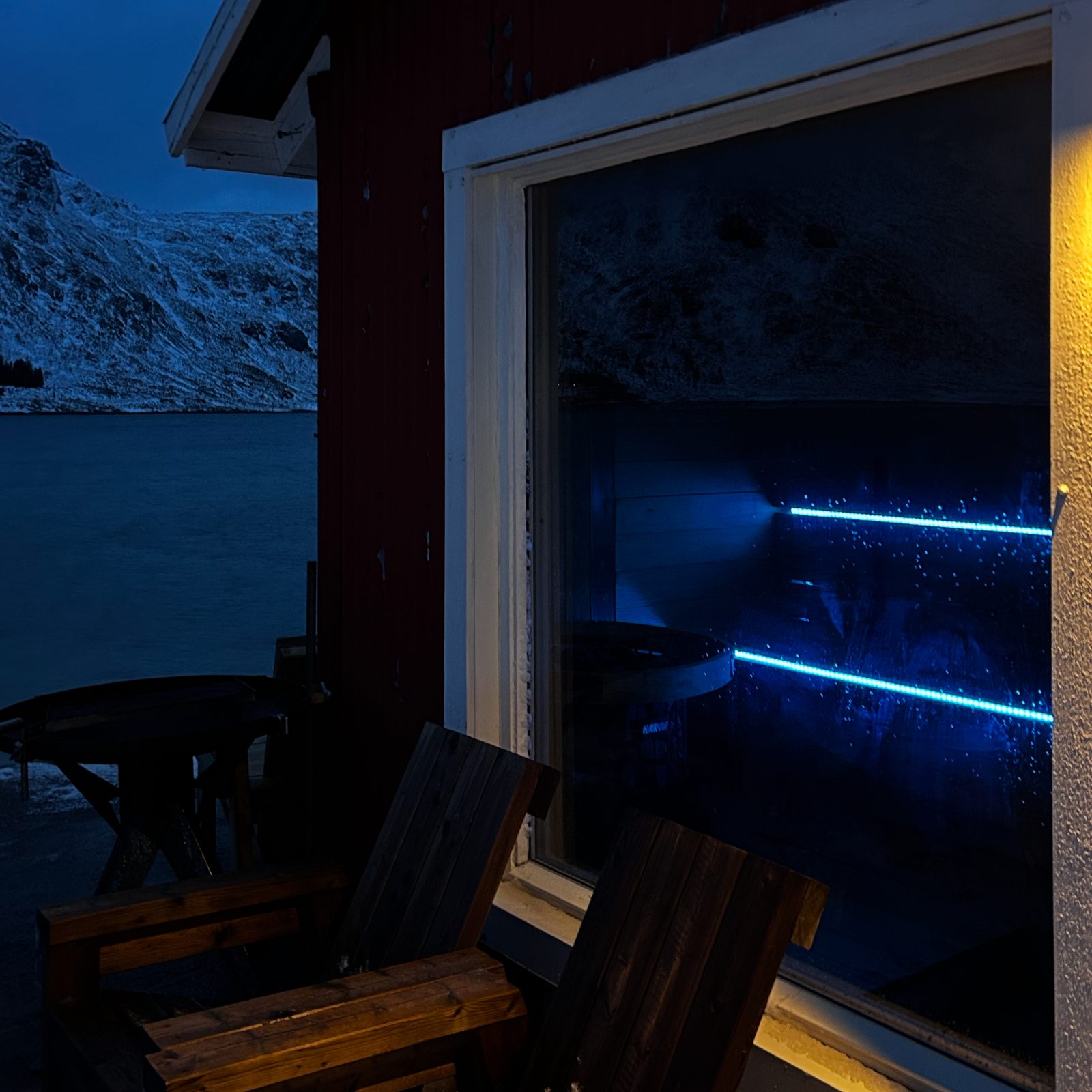 Northern lights over the boathouse sauna.