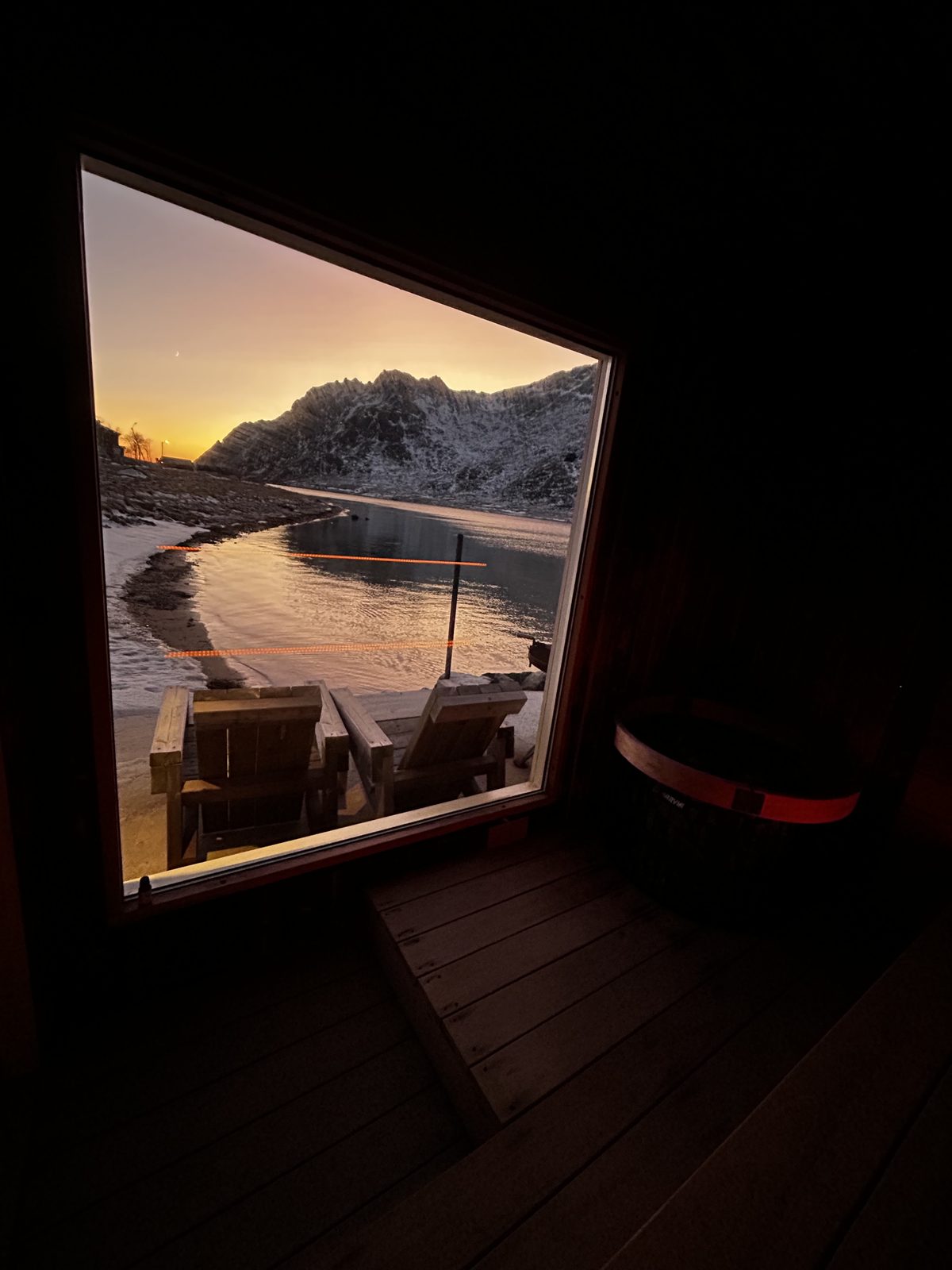Winter sunset from the sauna bench.